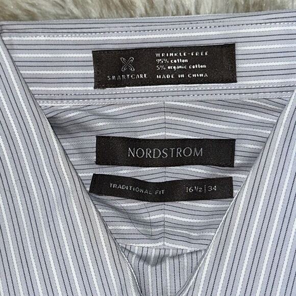 Nordstrom Classic Fit Striped Button Front Shirt | Sz 16 ½ - Picture 4 of 4